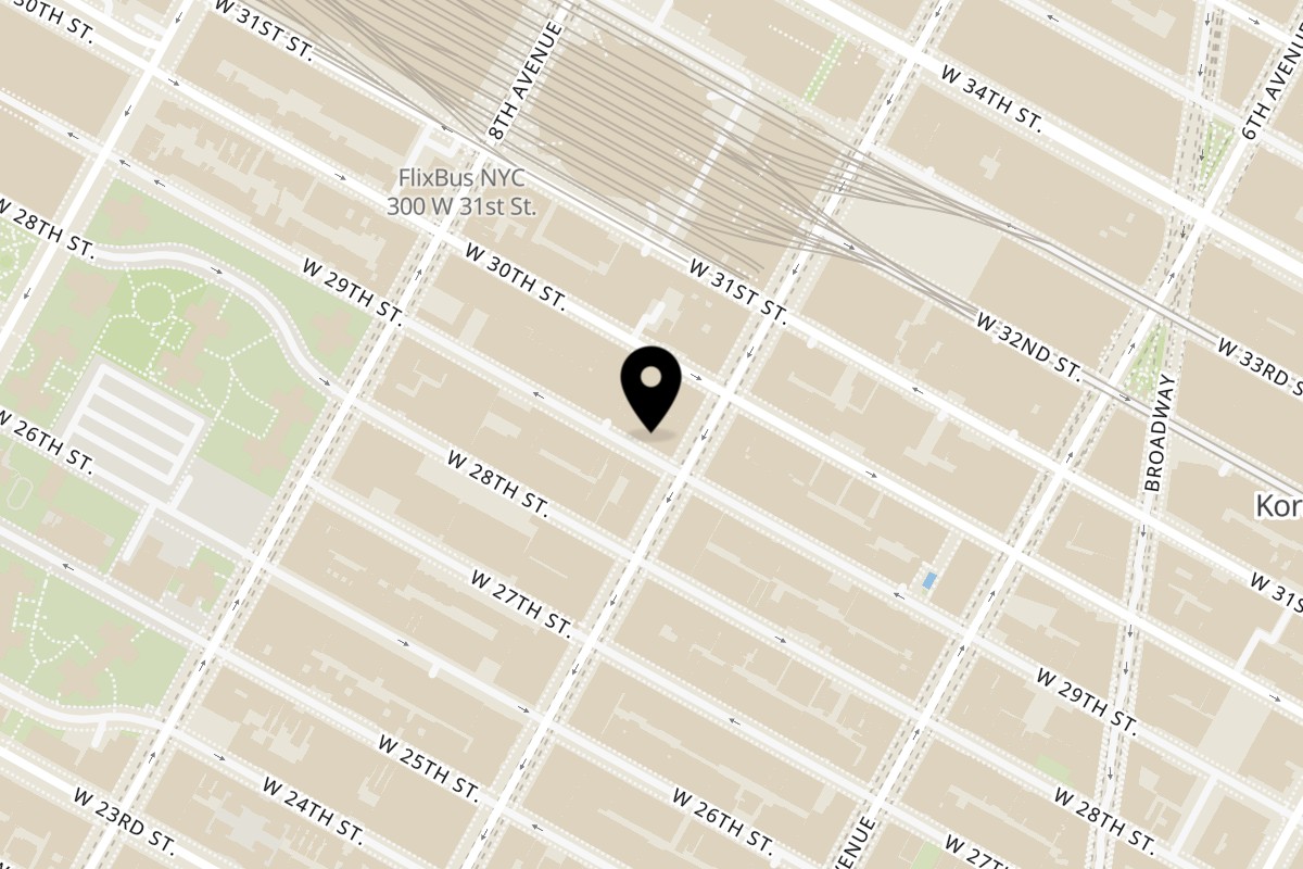 Map showing the location of Aangara Indian Cuisine New York on 205 W 29th St in New York